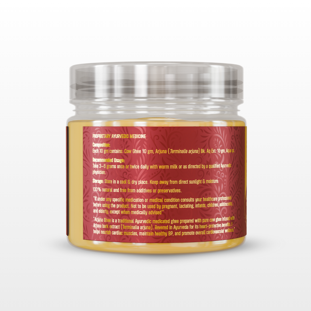 Back label and usage instructions of Arjun Ghee 