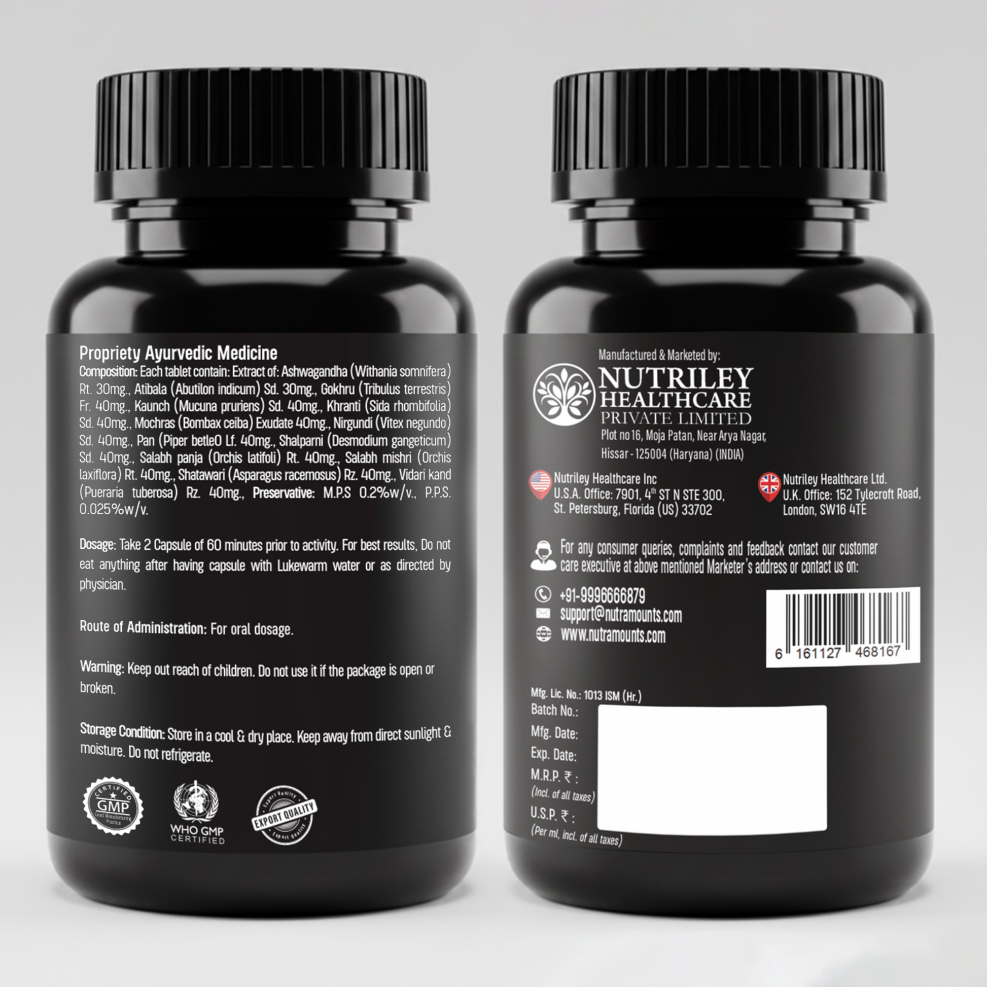 Herbal male stamina capsule back label with usage instructions