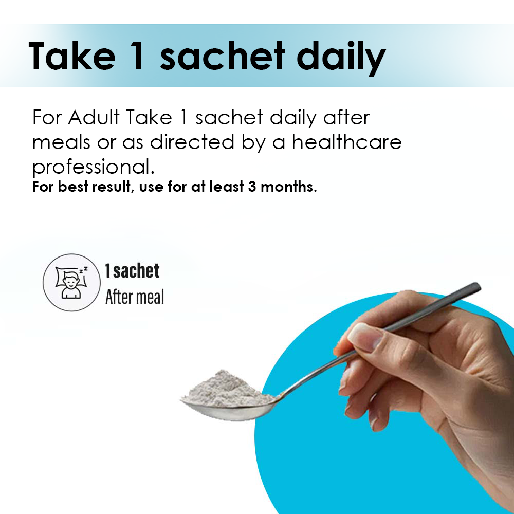 Product infographic for Nutramount Men's Care supplement showing a tablet being taken with a glass of water and the text "One tablet twice daily after meals."