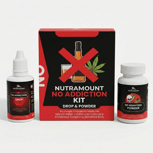 Nutramount No Addiction Kit with herbal drop and powder bottles for craving and detox support.