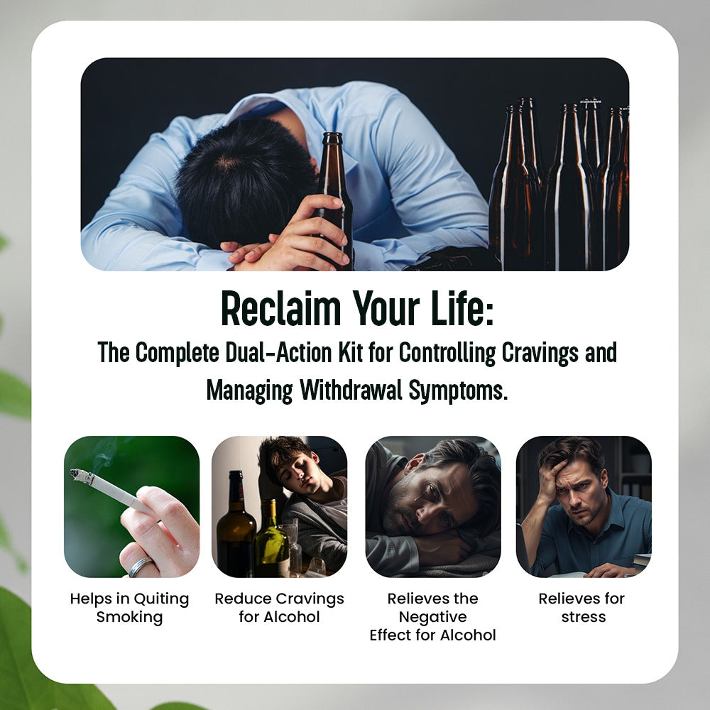 Promotional banner for Nutramount addiction relief kit helping reduce smoking and alcohol cravings.
